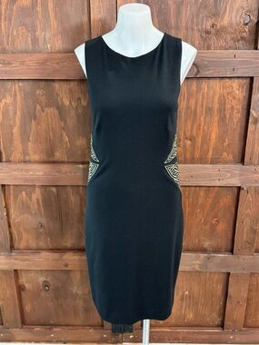 Studio One Black Midi Sheath Dress with Gold Side Embroidery